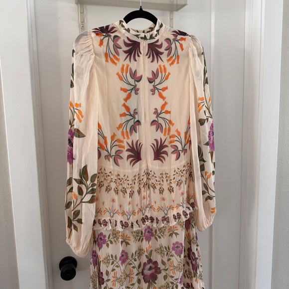 Farm Rio Winter Garden Ruffle Long Sleeve Maxi Dress Cream Floral Boho Size XS - Picture 3 of 9